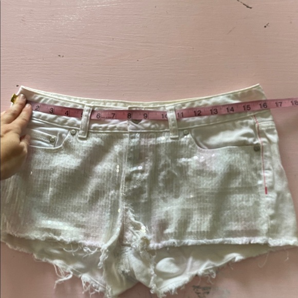 PINK Sequin Denim Shorts Tie Dyed Victoria’s Secret Pastel Jean Cutoff Sparkly 8 - Picture 8 of 9